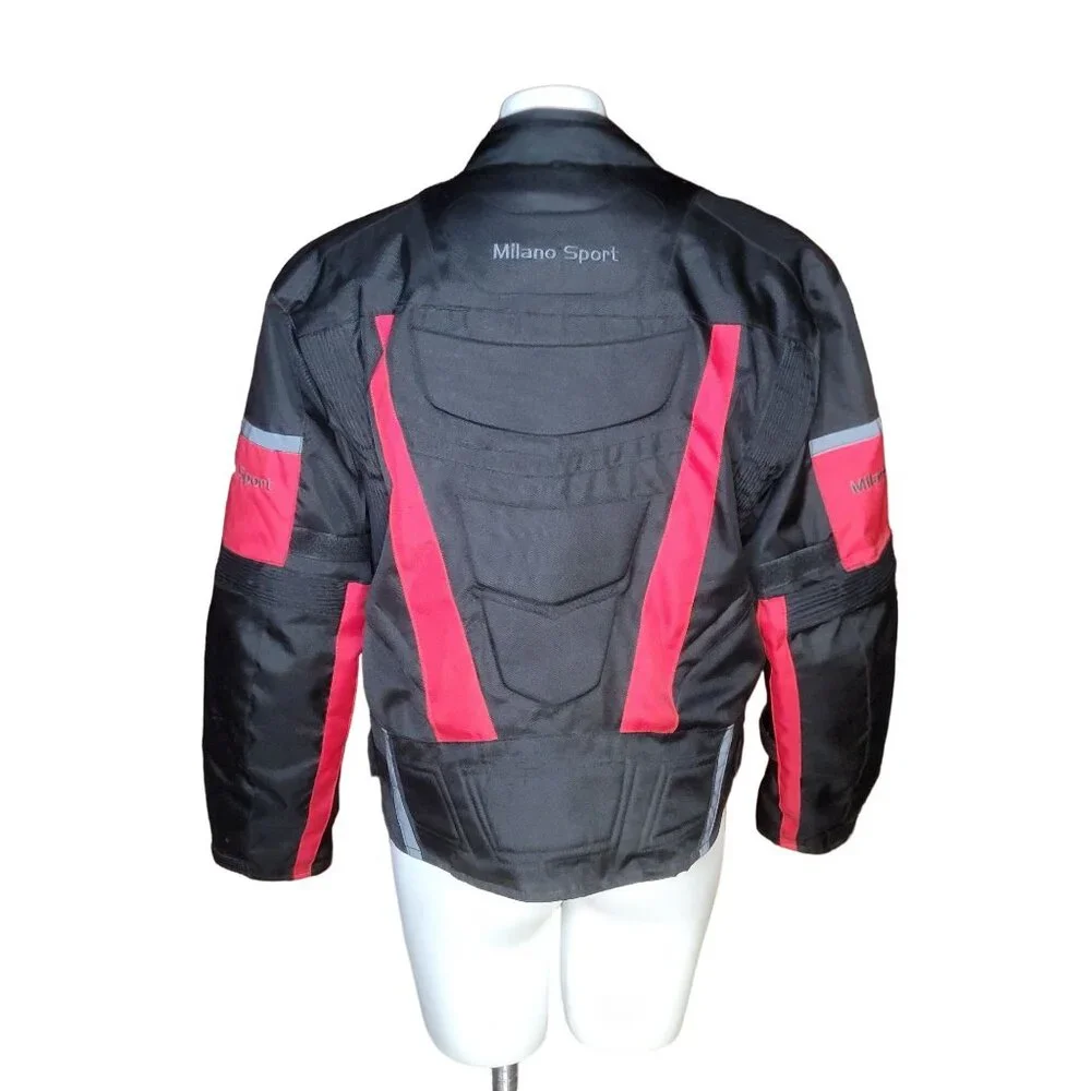 Milano Sport Mens Motorcycle Jacket Med Black Red Padded Detachable Liner - Picture 16 of 16